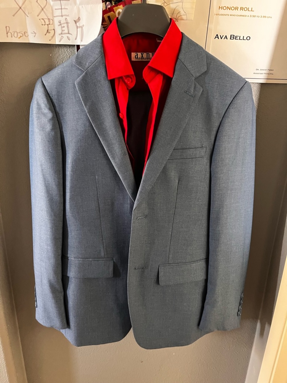 Blue Men’s 3 piece suit with Red Shirt